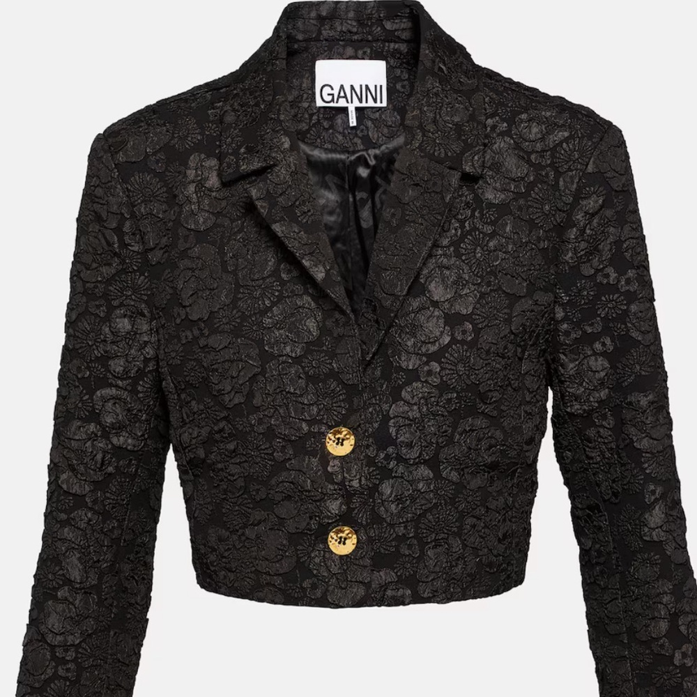 Ganni Black Blazer with Notched Lapel and Fitted Silhouette